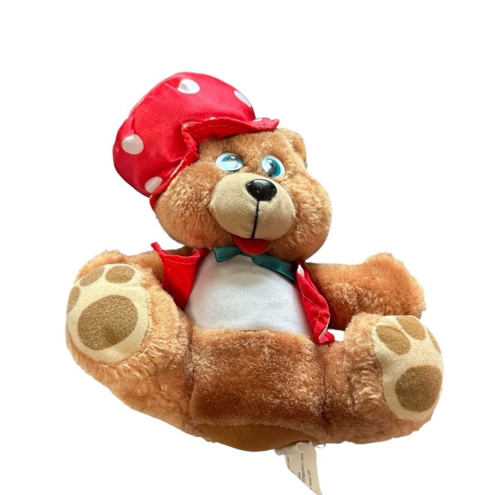 Vintage Brown Teddy Bear with Red Polka Dot Hat